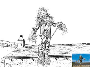 Preview of a scarecrow colouring sheet